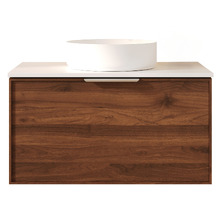 Olomana 750mm Walnut Woodmatt Wall Hung Single Vanity with Stone Countertop